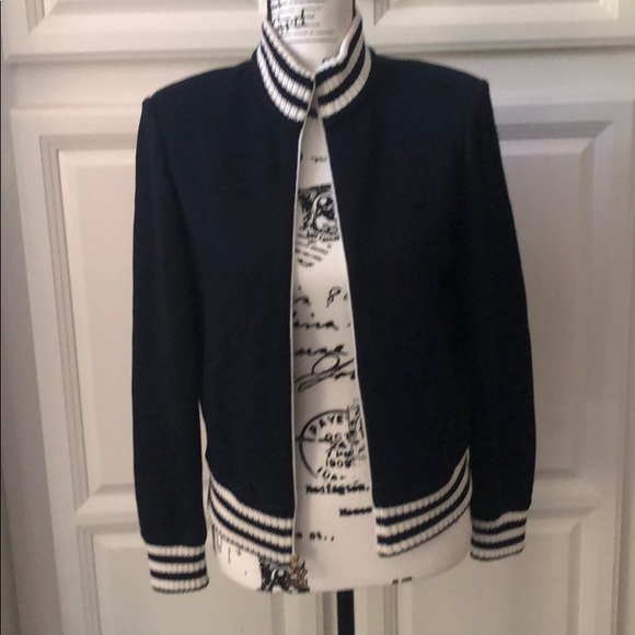 ST. JOHN Knitted Navy Blue Zip Up Sweater - Picture 2 of 7